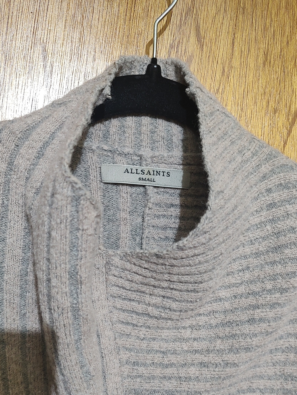 AllSaints Women's Ribbed Cowl Neck Sweater in Taupe Gray